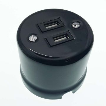Porcelán USB csatlakozó falonkívüli, fekete