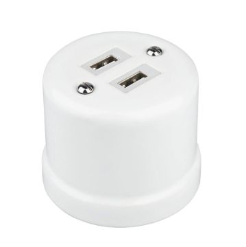 Fehér porcelán USB aljzat falon kívüli szereléshez