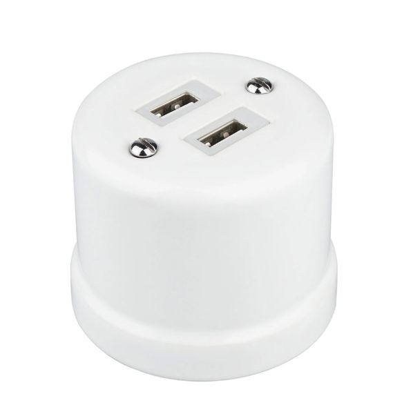 Porcelán USB csatlakozó falonkívüli, fehér