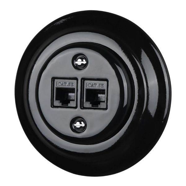 Dupla RJ45 aljzat fekete porcelán kerettel