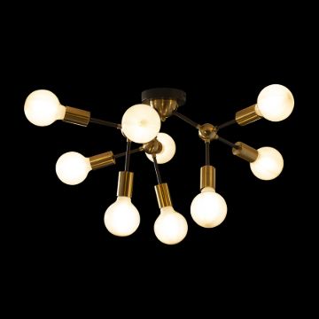 ARTEMIA 9 mennyezeti lámpa fekete szálcsiszolt sárgaréz 230V LED E27 9x15W