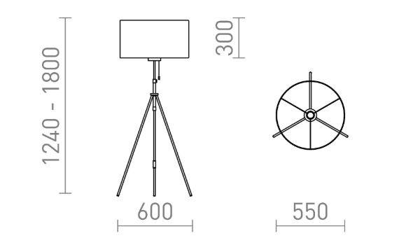 LUTON/RON 55 állólámpa  Polycotton fehér/fekete/fém 230V LED E27 15W