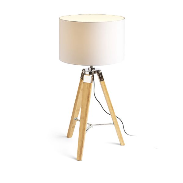 ALVIS/RON 40 asztali lámpa  Polycotton fehér/bambusz 230V LED E27 15W