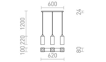 LIZ III 60 függő lámpa fekete üveg/króm 230V LED E27 3x15W