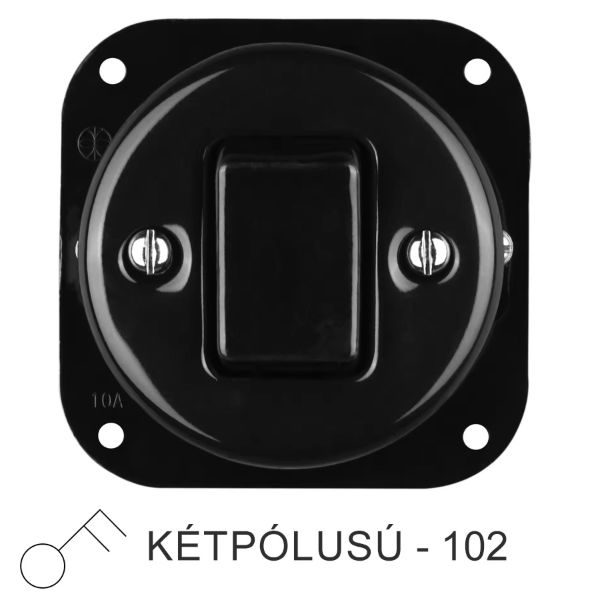 Egyes billenő porcelán kapcsolóbetét, fekete, kétpólusú