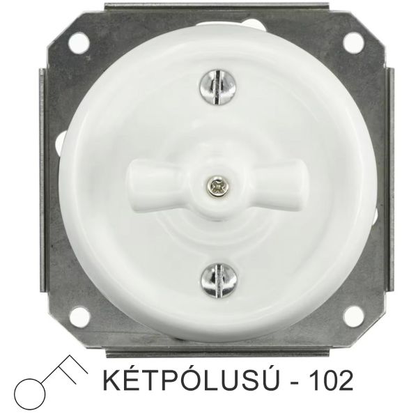 Fehér porcelán kétpólusú forgókapcsoló betét, süllyesztett