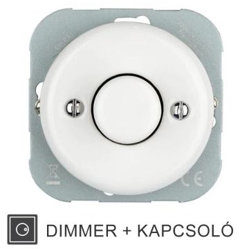 Fehér porcelán süllyesztett dimmer, fényerőszabályzó betét