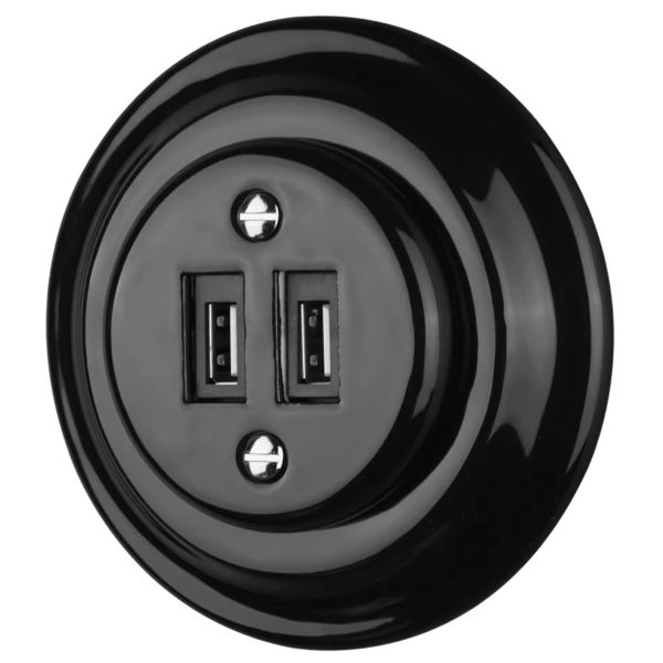 Fekete porcelán USB csatlakozó aljzat kerettel - BONOLO
