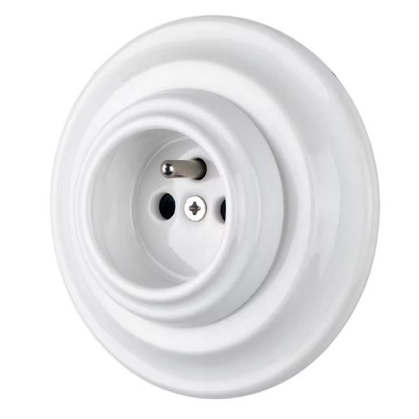 Földelőtüskés csatlakozó aljzat fehér porcelán kerettel – Type E