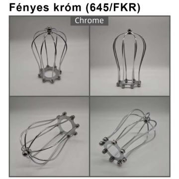 Fényes króm fém lámpa rács – csepp alakú, E27 búratartós rögzítéssel